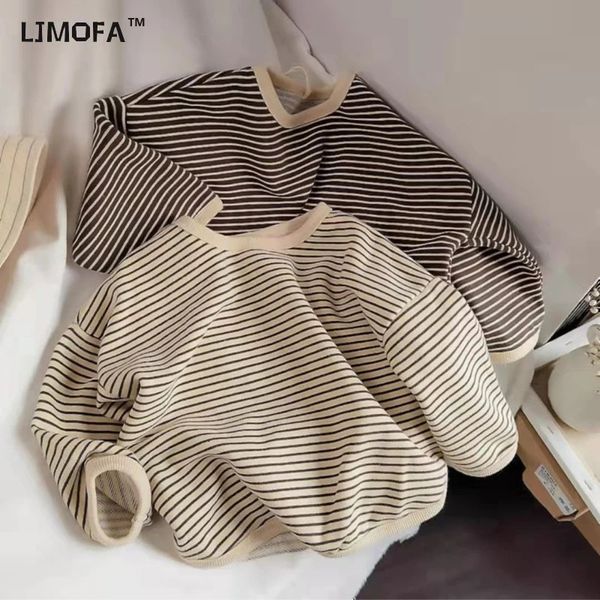 LJMOFA Primavera Ragazzi Maglioni Magliette Bambino Manica lunga Coreano Sciolto A righe Top T-shirt per bambini Che tocca i vestiti della ragazza D182 240109