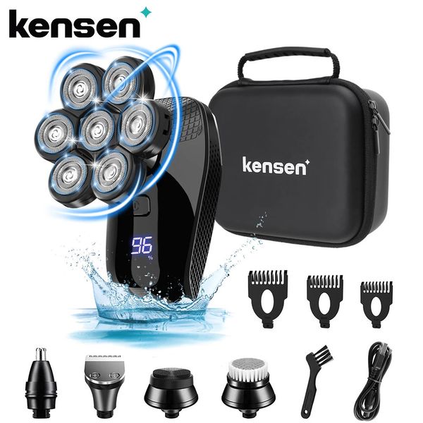 Kensen 5 em 1 barbeador elétrico 7D cabeça de cortador flutuante kit de barbear recarregável para homens IPX6 à prova d'água aparador de barba barbeadores 240110