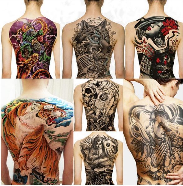 Tatuagem grande grande no peito, adesivos grandes de tatuagem, peixe, lobo, tigre, dragão, à prova d'água, tatuagens temporárias, legais, homens, mulheres, 2911545