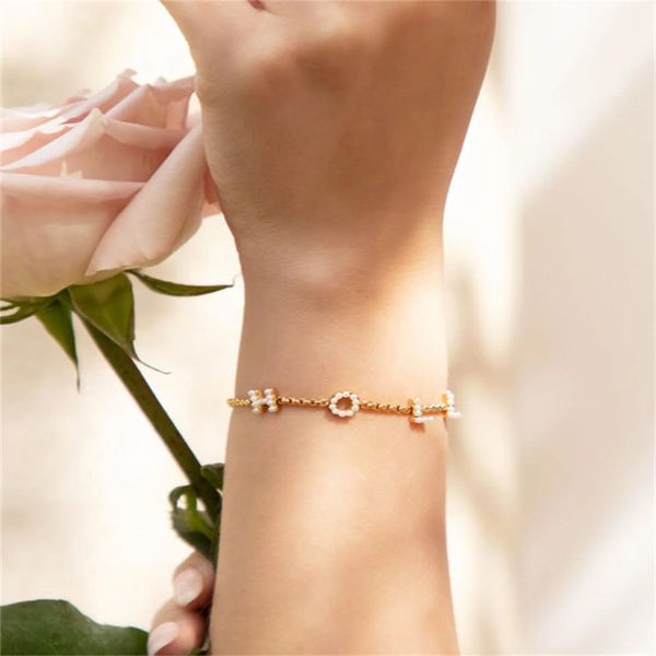 Pulseiras com nome personalizado, pulseira com pingente de letra de pérola personalizada, banhada a ouro, joias de aço inoxidável, presentes para casais e amigos