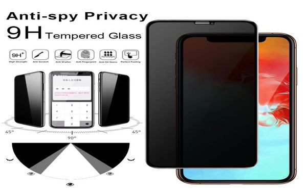 Vetro temperato privacy di alta qualità per iPhone X XS Max XR 8 Plus Proteggi schermo AntiSpy Durezza 9H Copertura completa Nessun pacchetto1621993
