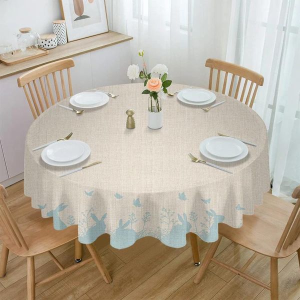 Pano de mesa pintado à mão silhueta de ovos de páscoa toalha de mesa à prova dwaterproof água decoração casamento casa cozinha sala de jantar redonda