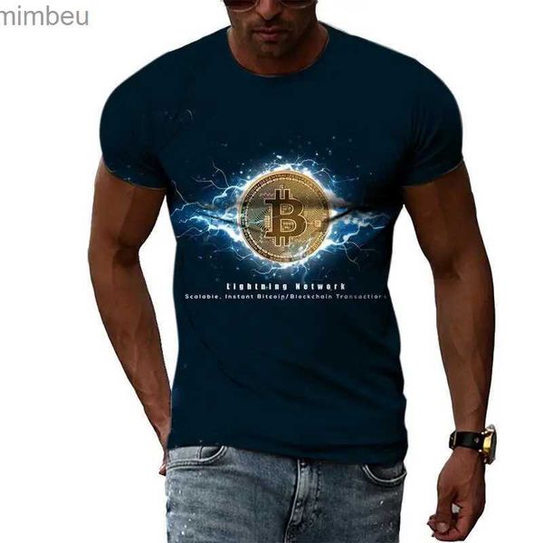 Erkek Tişörtleri Yaz Moda Bitcoin Resimleri Erkekler İçin Tişörtler Günlük 3D Baskı Tees Hip Hop Kişilik Yuvarlak Boyun Kısa Kol240110