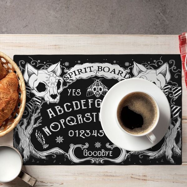 Двухслойный коврик для обеденного стола в ресторане, доска Skull Spirit Ouija, черный изоляционный коврик из анти-конопли, тканевый обеденный коврик, подстаканник