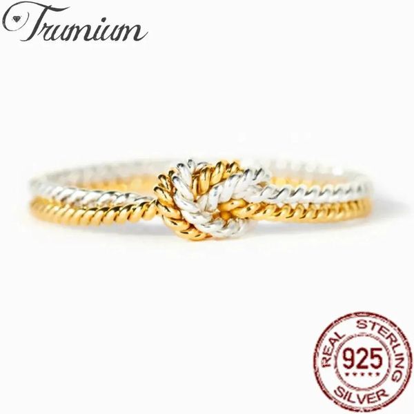 Anelli Trumium Anelli con nodo in oro in argento sterling 925 genuino per le donne Ragazze Anello da dito femminile Gioielli Regalo di compleanno per il migliore amico