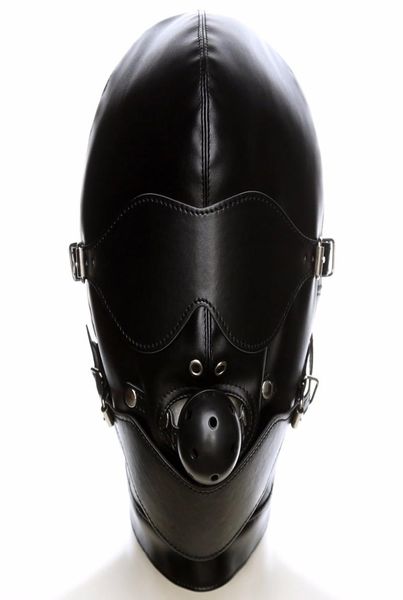 Pu Leather Fetish Bocca Gag Harness Copricapo Cappuccio Maschera per gli occhi Copricapo Bondage Restraint Costume adulto Sm Gioco del sesso Giocattolo per coppia Y9690488