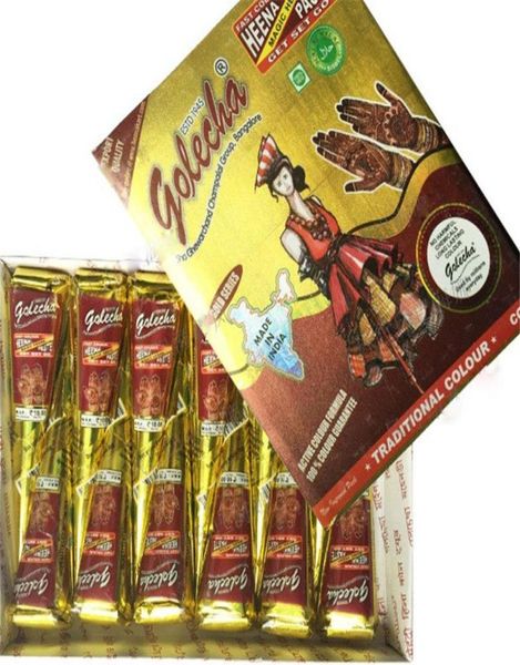 Golecha 12pcs 25g koyu kırmızı mehndi kına konilleri Hint doğal kına dövme macunu geçici dövmeler el vücut sanat boya pigment5529908