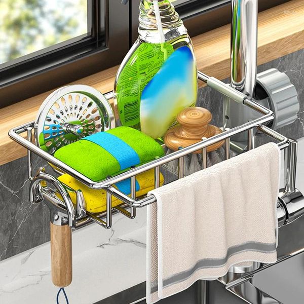 Küche Lagerung Waschbecken Abfluss Rack Schwamm Wasserhahn Halter Korb Edelstahl Kleinigkeiten Regal Organizer