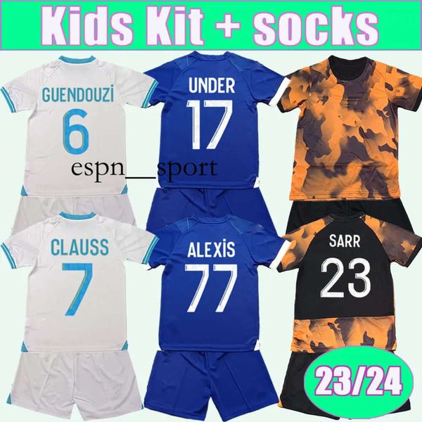 espnsport 23 24 VITINHA Kit per bambini Maglie da calcio GUENDOUZI CLAUSS HARIT SARR VERETOUT N. SIMON GIGOT BALERDI OUNAHI Maglie da calcio per casa 3a casa