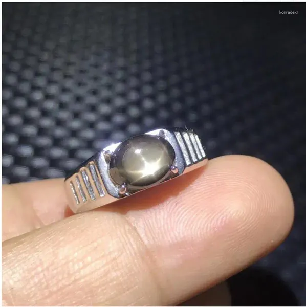 Кольца кластера с натуральным звездчатым сапфиром, мужское кольцо из стерлингового серебра 925 пробы, оптовая продажа ювелирных изделий 7 9 мм