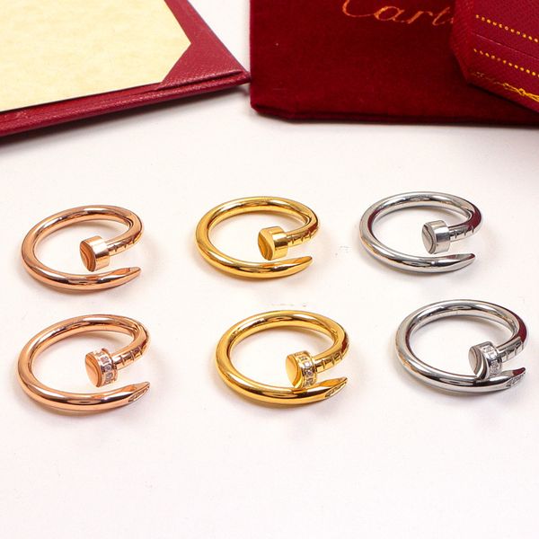 Aboy Girl Titanium Steel Incise 6mm Diamond Love Nail Angh 18K Gold Rose Rings Rose Women Usaming Wedding Jewelry Lady Party 6 7 8 9 10 11 12 Big Small USA Size