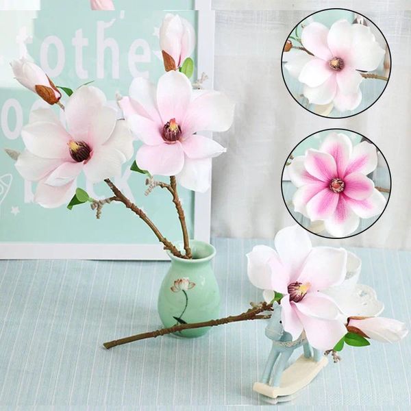 Fiori decorativi Mini Magnolia Fiore artificiale Atmosfera di festa Piante Ramo Decorazione domestica per interni Puntelli per esterni