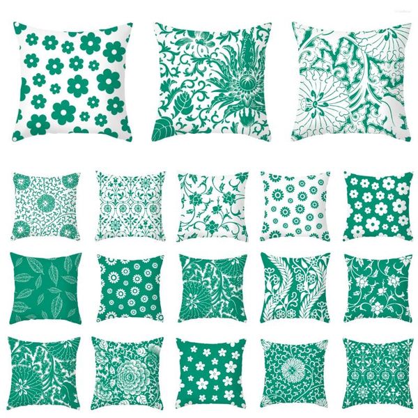 Kissen 2024 Grüne Blumenkissenhülle Mode Hipster Blätter Blumen Geometrie Nordische Abdeckungen Sofa Couch Home Decor