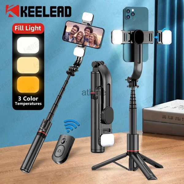 Selfie Monopiedi Selfie Stick con luce di riempimento Treppiede pieghevole Bluetooth wireless per smartphone 13 14 Pro Max YQ240110