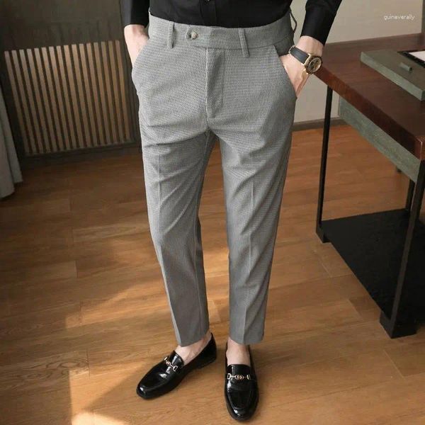 Pantaloni da uomo in velluto a coste casual tinta unita autunno e inverno coreano trendy business slim formale tasche con bottoni con cerniera abito dritto