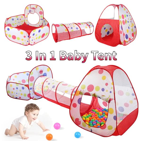 Tenda pieghevole per bambini, box per bambini 3 in 1, tunnel per gattonare al coperto, piscina di palline collegata all'oceano, tenda da gioco all'aperto, giocattolo per la casa, regalo 240109