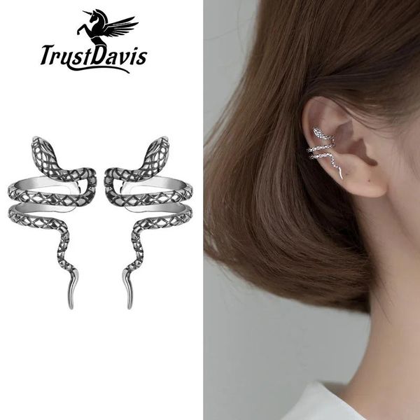 Orecchini TrustDavis Real 925 Sterling Silver Thai Sweet Snake Ear Cuff Orecchini a clip per le donne senza piercing orecchini gioielli DA270