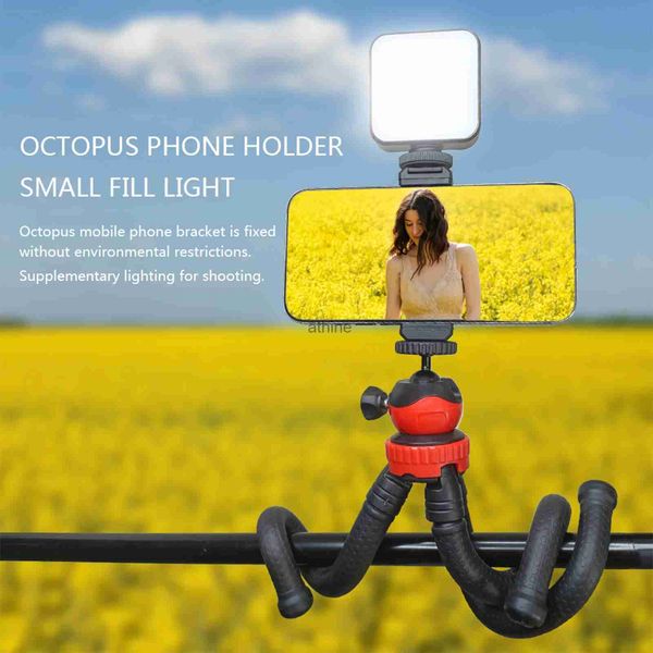Tripods Taşınabilir Esnek Tripod Ahtopus Cep Telefonu Mini Video Dolgu Işık Kontrolü Selfie Stick ile Telefon Kamerası YQ240110