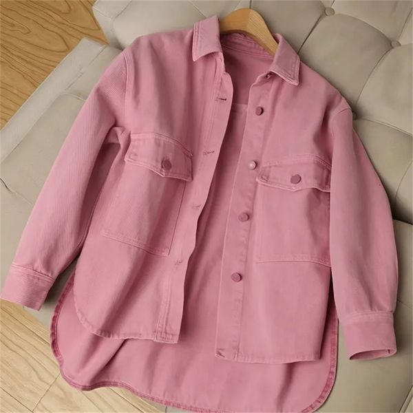 Frauen Rosa Jeans Jacke Übergroßen Koreanischen Stil Einreiher Chic Denim Mäntel Frühling Herbst Cowboy Jacken Outwear Weibliche 240104