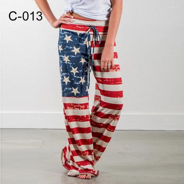 Calças femininas bandeira americana vermelho azul estrelas n listras julho 4th perna larga feminina oversize rua moda gráfico calças retas