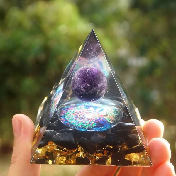 Componenti Ametista naturale Sfera Ossidiana Orgone Piramide Rame Cristallo Ghiaia Orgonite Energia Yoga Chakra Meditazione Piramide Gioielli