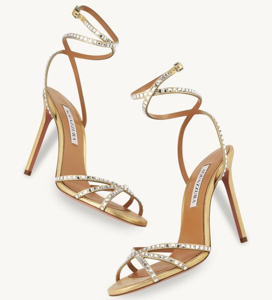 Verão luxo aquazzura dança plexi sandálias femininas sapatos de cristal-embelezado tornozelo-cinta festa casamento senhora gladiador sandalias conforto andando EU35-43