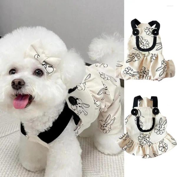 Vestuário para cães sem mangas vestido para animais de estimação confortável macacão respirável com anel de tração algodão padrão de desenhos animados suprimentos