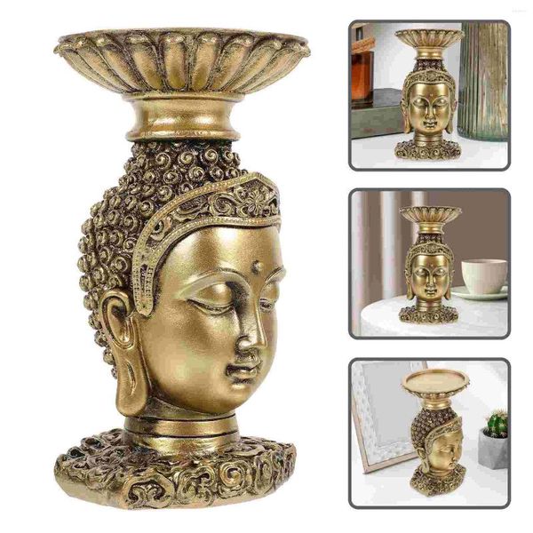 Titulares de vela Cabeça de Buda Estátua Titular Tealight Templo Decorativo Suporte Religião Presente