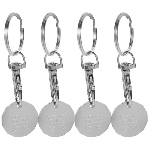 Chaveiros 4 Pcs Trolley Coin Titular Chaveiro Metal Keyring Token Carrinho de Compras Pendurado Pingente