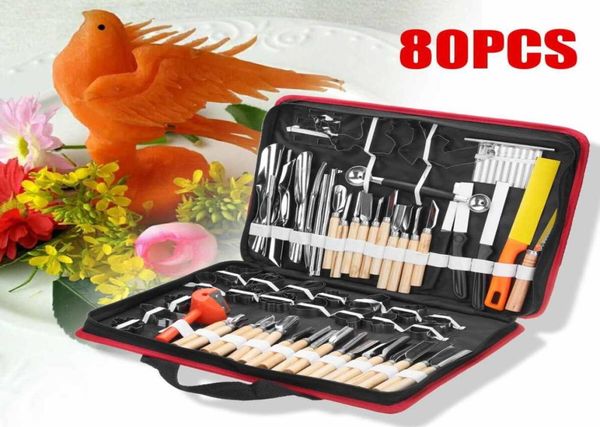 80Pcs Профессиональный набор ножей шеф-повара с портативной сумкой для хранения Овощная еда Фруктовый нож для резьбы Скульптура Инструмент для резьбы из нержавеющей стали T22380616