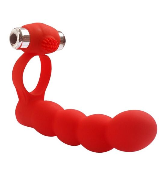 Anal Beads Penis Anel Vibratório Dupla Penetração Strapon Vibrador G spot Vibradores Silicone Butt plug Adulto Brinquedos Sexuais Para Casais Y28184240