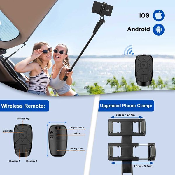 Monopiedi per selfie Supporto per treppiede estensibile per telefono cellulare Selfie Stick con telecomando wireless Compatibile con smartphone Android Fotocamera Proiettore YQ240110