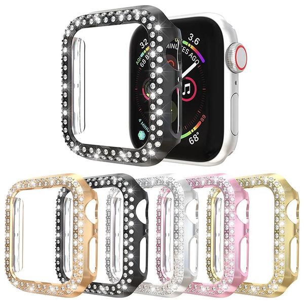Zubehör 5 Stück Luxus-Diamant-Frauen-PC-Schutzabdeckung für Apple Watch-Gehäuse Serie 6 SE 5 4 3 Bling Bumper 40 mm 44 mm 38 mm 42 mm Fhxrg Shell