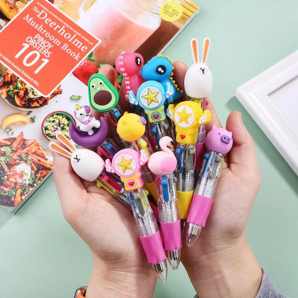 30 Teile/los Kawaii Mini Vier-Farbe Kugelschreiber Niedlichen Cartoon 4 Farbe Einziehbarer Rollerball Stift Student Schule Geschenk Schreibwaren 240109