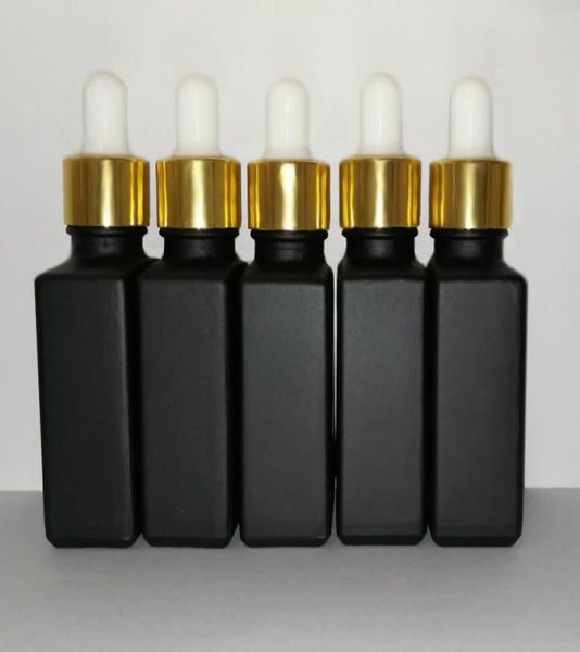 Bottiglie contagocce pipetta reagente in vetro smerigliato nero da 30 ml Bottiglia quadrata di profumo di olio essenziale Oli di fumo e bottiglia liquida con oro 5146807