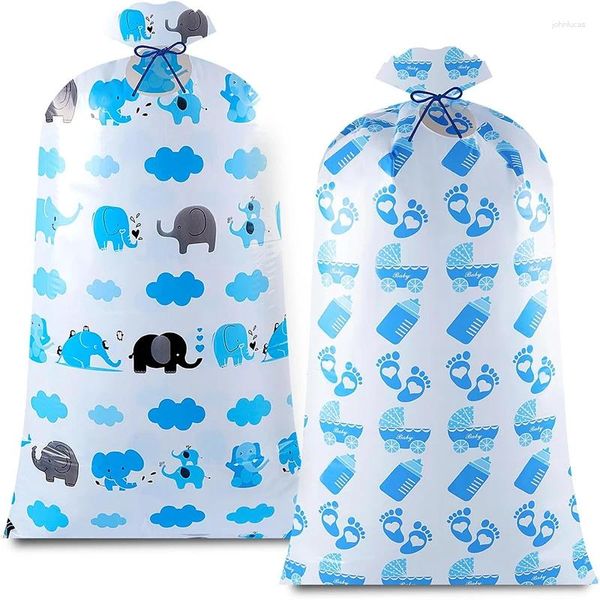 Geschenkpapier, 2 Stück, 152,4 cm, übergroße Beutel, extragroß, Jumbo-Kunststoff, mit Seilen und Anhänger für Party, Babyparty, Gastgeschenke, blauer rosa Elefant