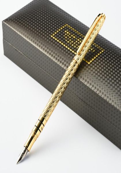 Высококачественная 10-каратная золотая перьевая ручка 05 мм, цельнометаллические чернильные ручки с золотым зажимом Caneta, канцелярские принадлежности, офисные школьные принадлежности 038606476721