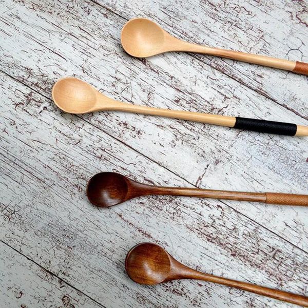 Set di stoviglie Retro manico lungo cucchiaio in legno caffè tè cucina utensili da pranzo posate tovagliette in legno per set da tavolo da cucina