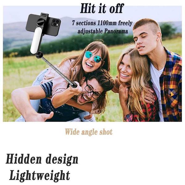 Selfie Monopiedi L15 Selfie Stick Mini treppiede pieghevole Foto live con luce di riempimento Otturatore remoto Bluetooth wireless per smartphone Android IOS YQ240110