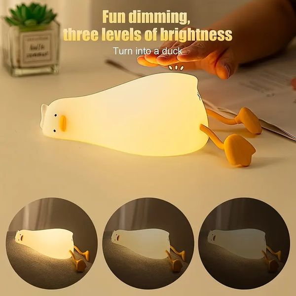 Liegende flache Ente Nachtlicht, LED Squishy Duck Cute Light, wiederaufladbare Touch-Lampe für Schlafzimmer-Wohnkultur, Halloween, Weihnachten, Zuhause, Party-Dekor