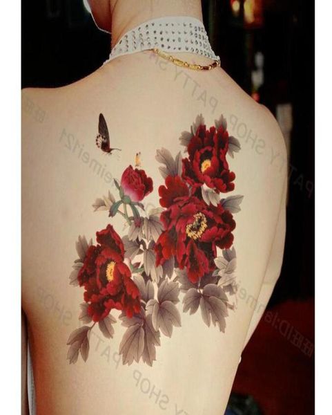 WholePeony fiore adesivo tatuaggio impermeabile sexy grande tatuaggio per la schiena petto braccio gamba tatuaggi temporanei tatuaggi donne per la festa 2127240