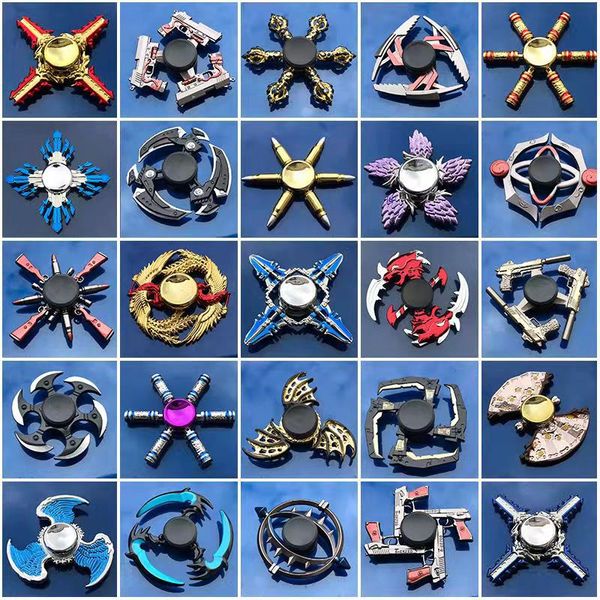 50 tipos Spinning Top Fidget Spinner Wheels Gyro Toys Metal Bearing Zinc Alloy Hand Spinners Fingertip Games Focus Anti-Anxiety Toy Alivia o estresse com caixa de lata