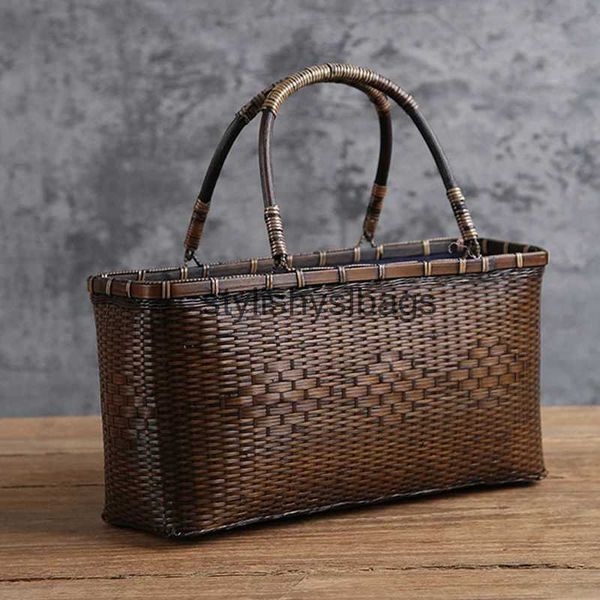 Borsa a tracolla in bambù fatta a mano, borsa a cestino, mini borsa in rattan retrò per la cerimonia del tè, borse eleganti