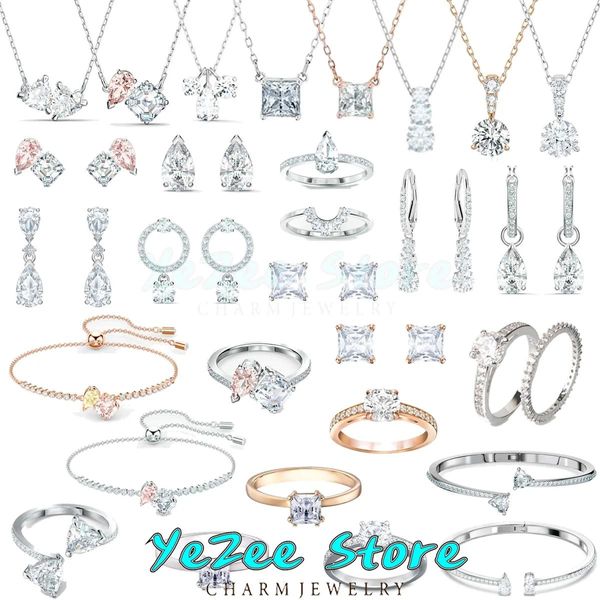 Conjuntos originais novos conjuntos de jóias de cristal austríaco atrair alma rosa brinco pulseira colar anel para mulher com logotipo atacado