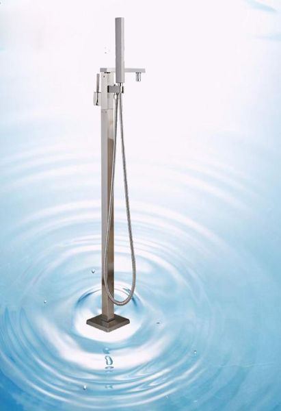 Современный матовый никелированный полированный смеситель для ванны с одной ручкой и ручным душем, напольный смеситель7909849