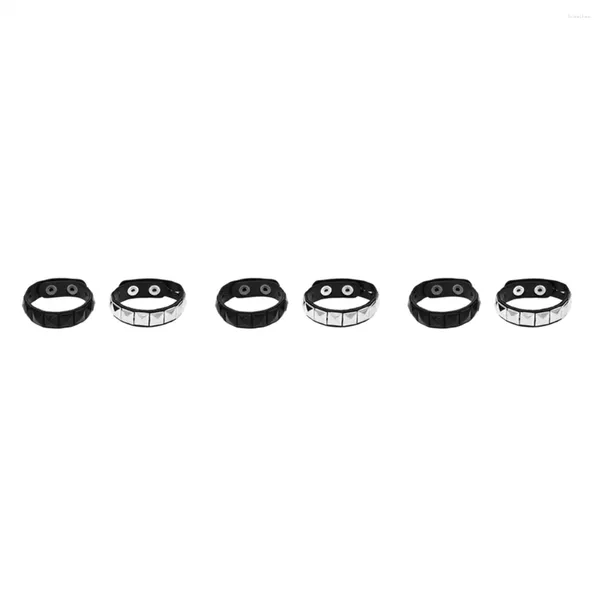 Charme Pulseiras 6 Pcs Branco Rebite Preto Punk Pirâmide Studded Pulseira De Couro Artificial Pulseira