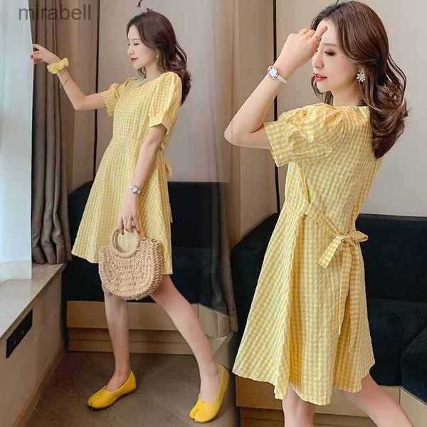 Vestidos Casuais Básicos Maternidade Algodão Amarelo Xadrez Enfermagem Amamentação Vestido Verão 2020 Nova Moda Roupas A-Line para Mulheres Grávidas YQ240110