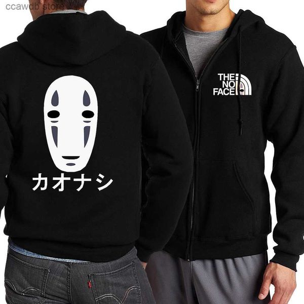 Moletons masculinos Moletons Y2K Zipper Hoodie Spirited Away Padrão Impressão Preto Oversized Roupas 2023 Novo Punk Harajuku Lazer Melhor Venda Hoodie T240110