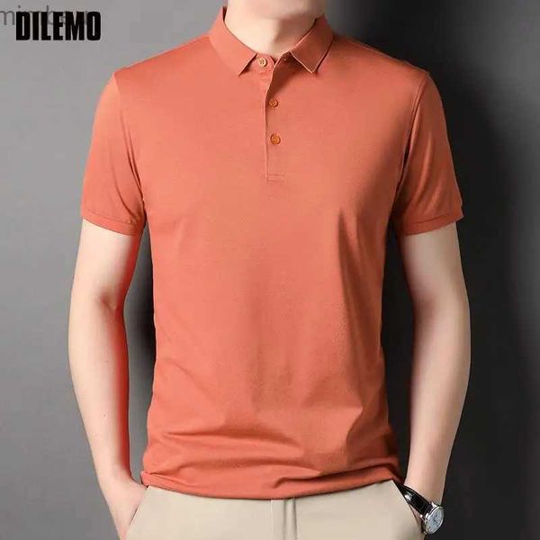 Homens camisetas High End 50% Algodão Nova Marca de Verão Polo Camisas Para Homens 2023 Manga Curta Casual Cor Sólida Tops Fashions Roupas MenL240110