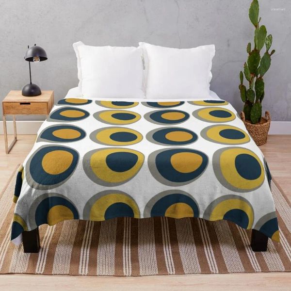 Coperte modello retrò a doppi punti in senape chiara e scura giallo blu navy grigio bianco coperta da tiro